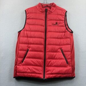 Straight Down Vest Mens Medium Red Puffer Quilted Full Zip Golf Southwind Logo